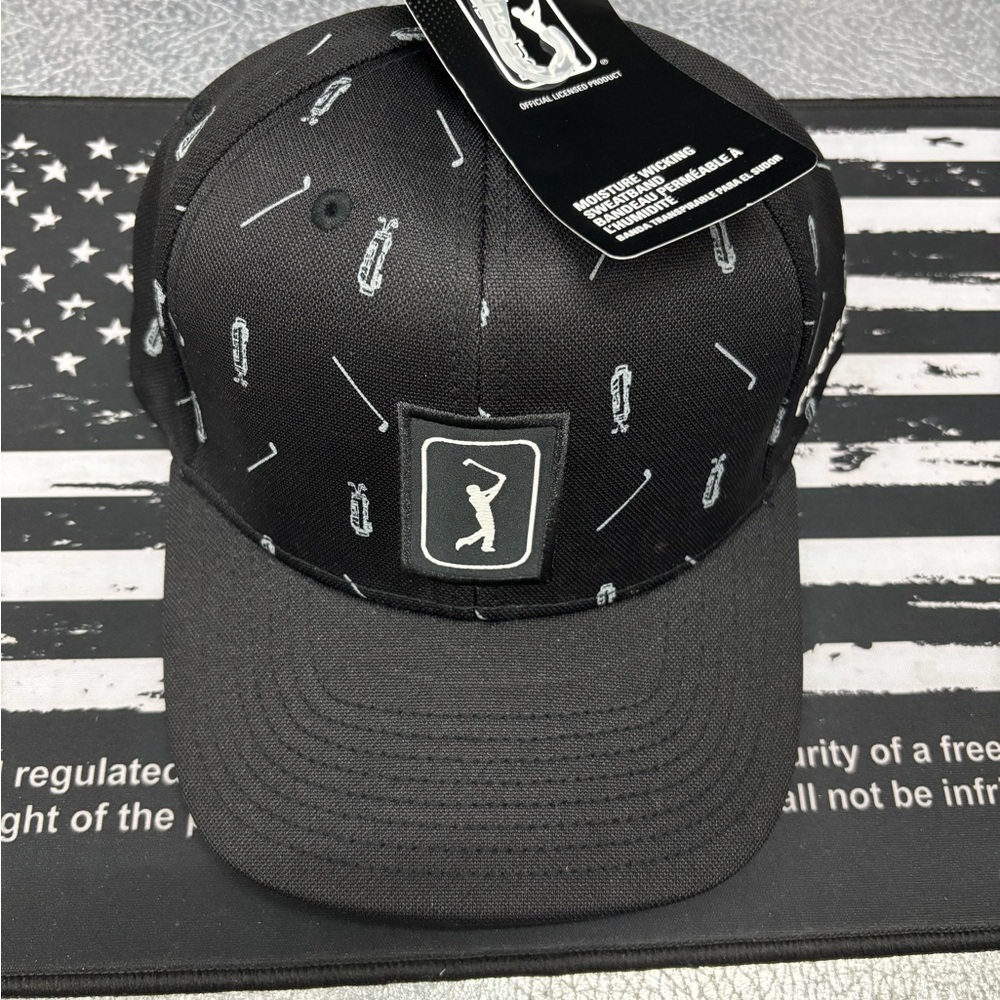 PGA Tour Black Snapback Hat with Embroidered Golfer Patch